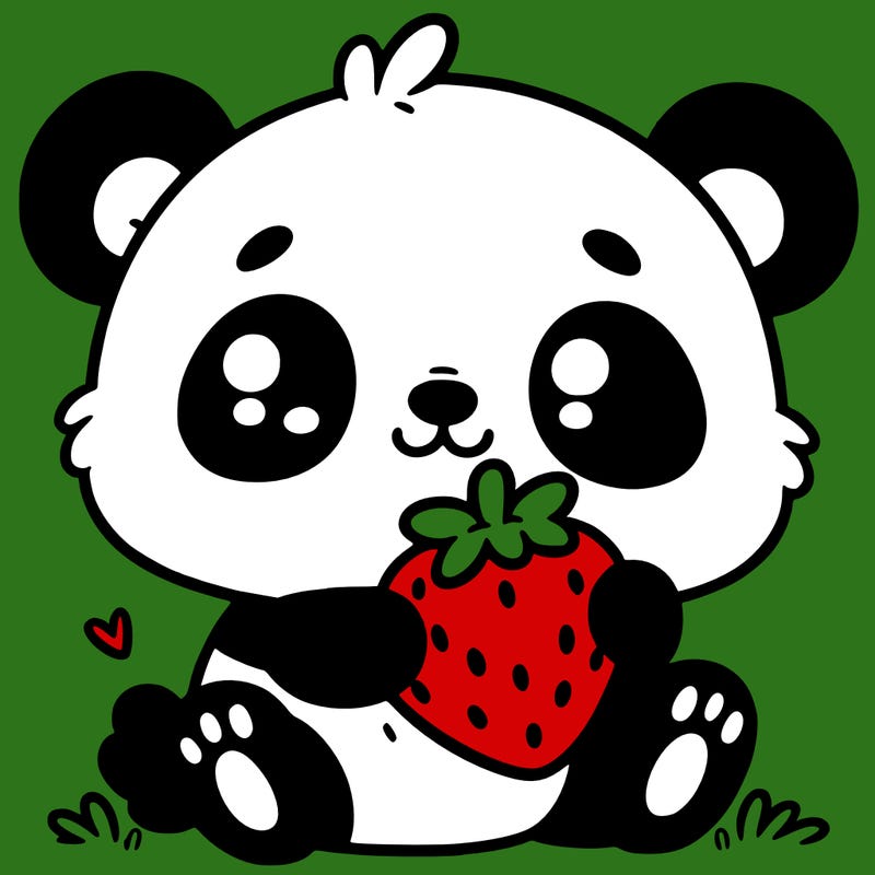 a cute panda with a eating a strawberry