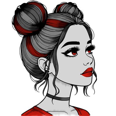 realistic girl with buns on the top of her head