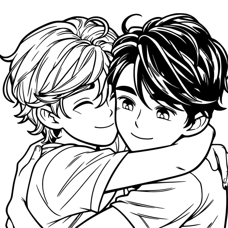 two realistic boys hugging