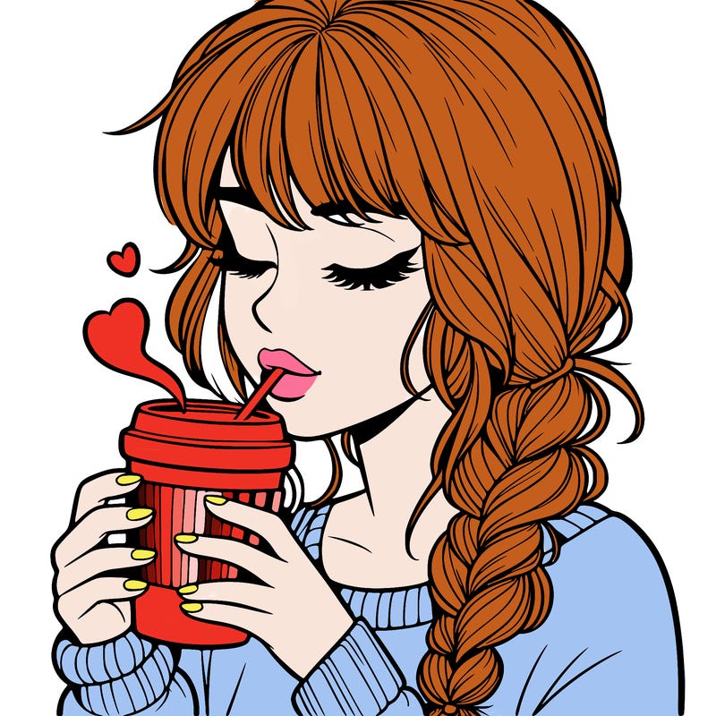 realistic girl drinking coffee