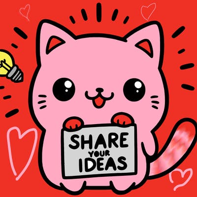 a cute cat saying share your ideas