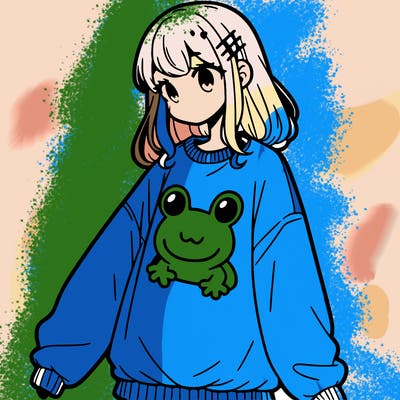 girl wearing frogging sweatshirt