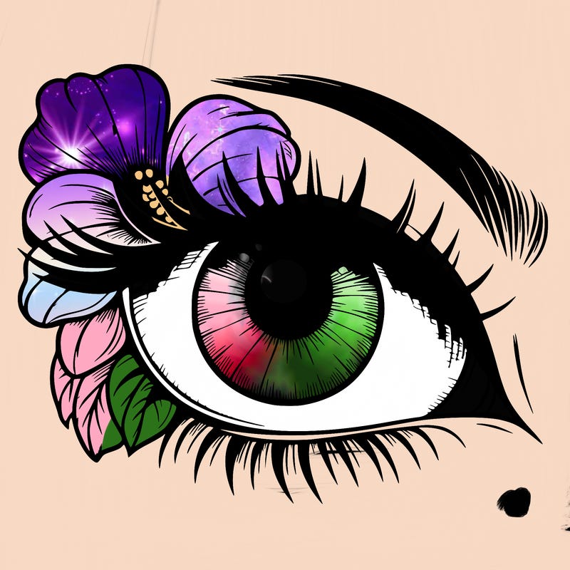 realistic eye with flower