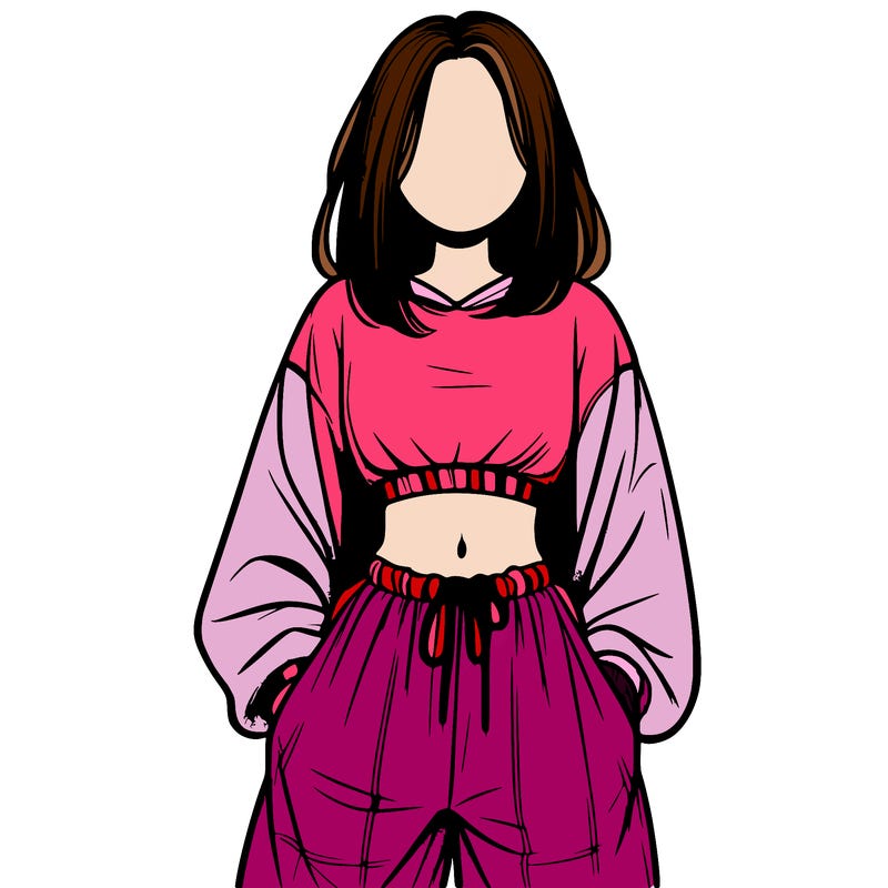 realistic girl faceless with baggy pants and a crop top