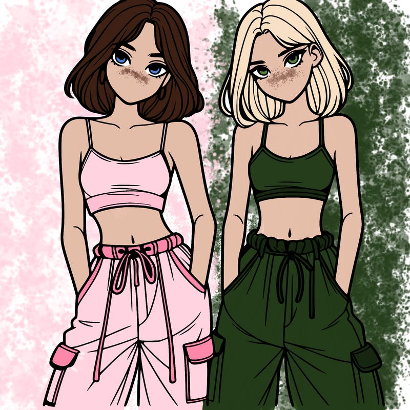 two girls with crop top with baggy pants