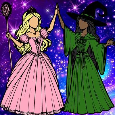 detailed realistic split of a princess and a witch