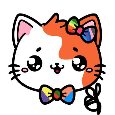 kawaii cat with a bow tie hanging from his ear