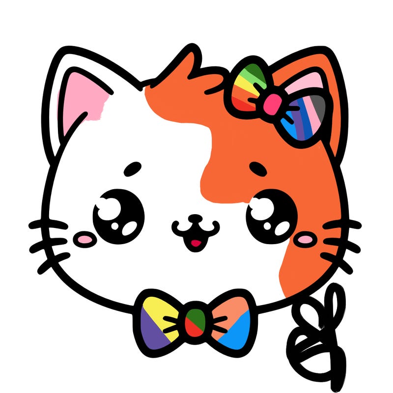 kawaii cat with a bow tie hanging from his ear