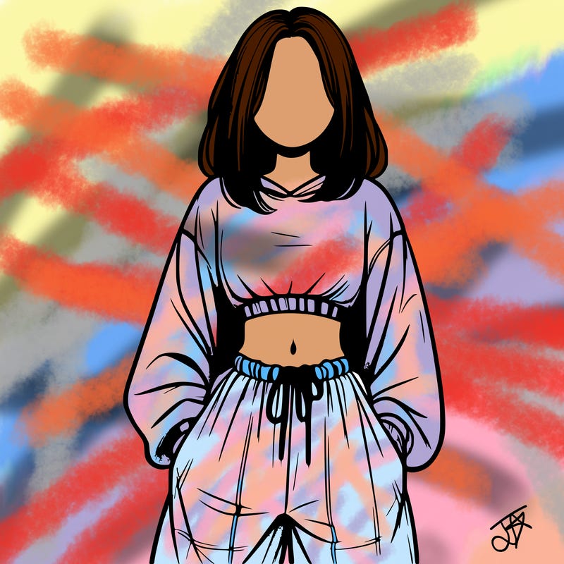 realistic girl faceless with baggy pants and a crop top