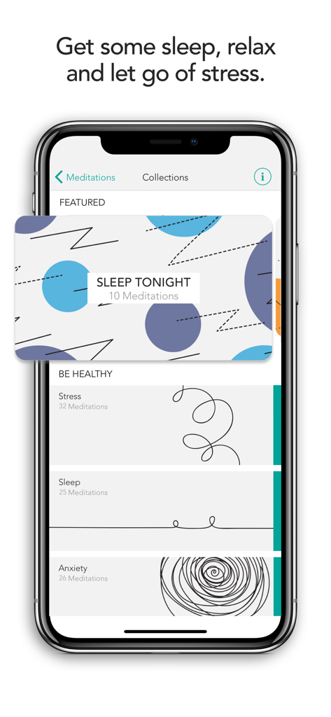 Meditation Studio - Meditation Studio app interface showing featured sleep meditations and healthy living collections for stress and anxiety.