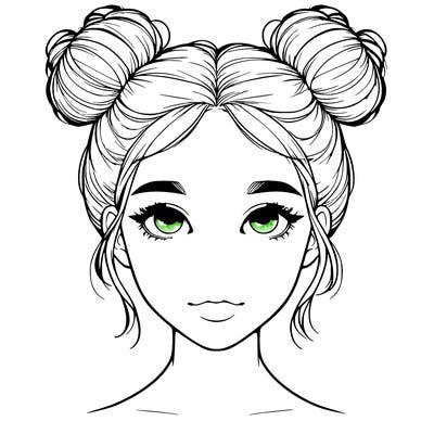 realistic girl with two buns on top of her head
