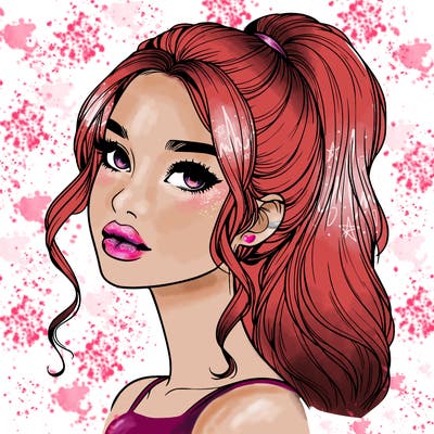 realistic girl with a ponytail on her hair and lips