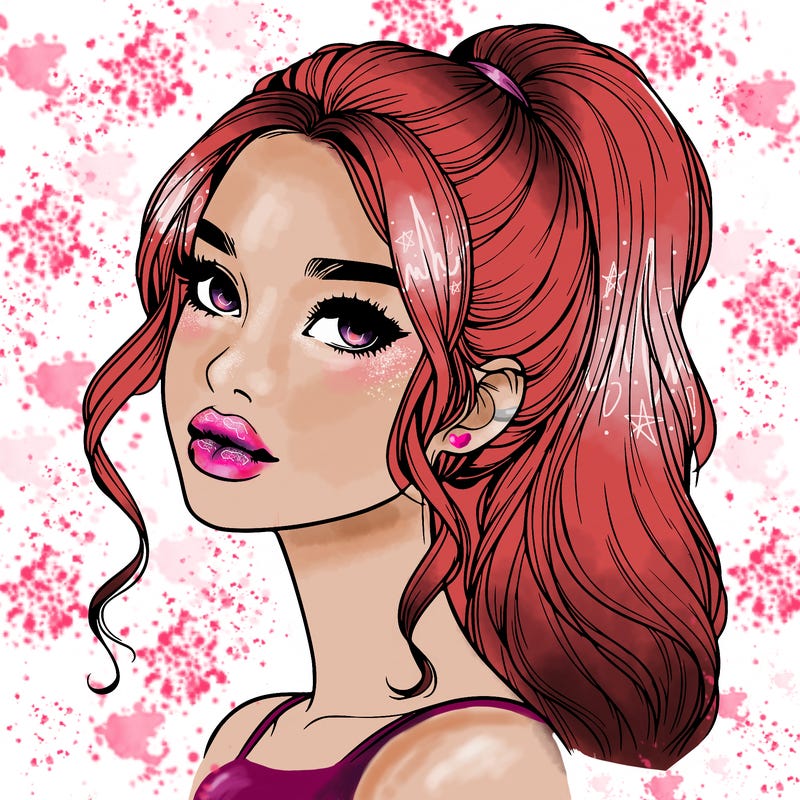 realistic girl with a ponytail on her hair and lips