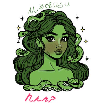 realistic girl with snakes as hair