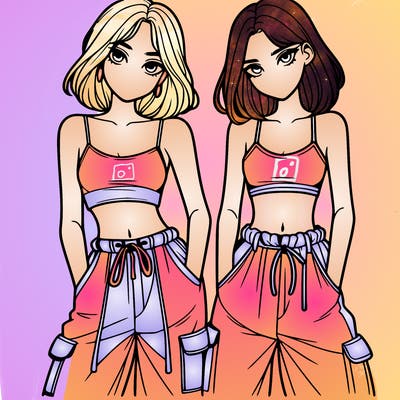 two girls with crop top with baggy pants