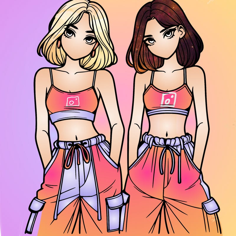two girls with crop top with baggy pants