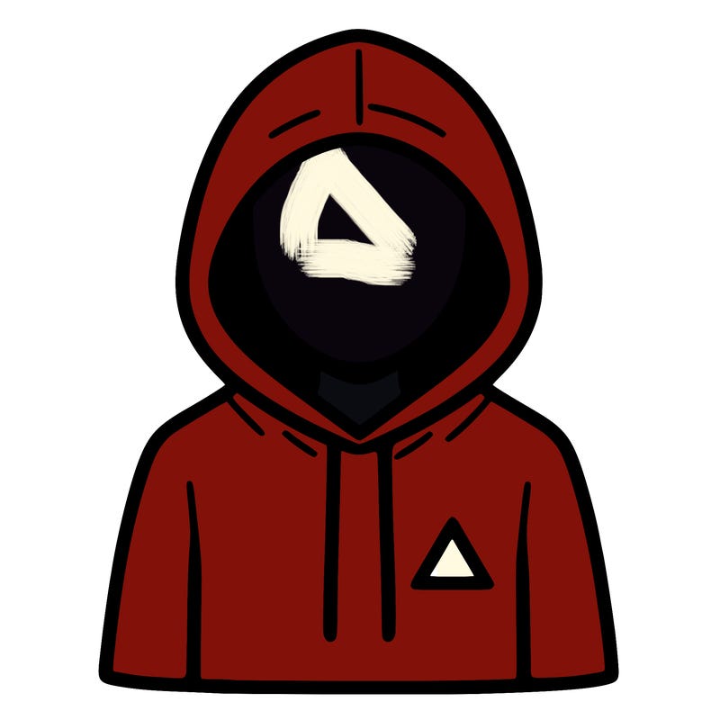 a person with non face waering a hoodie with a small triangle symbol