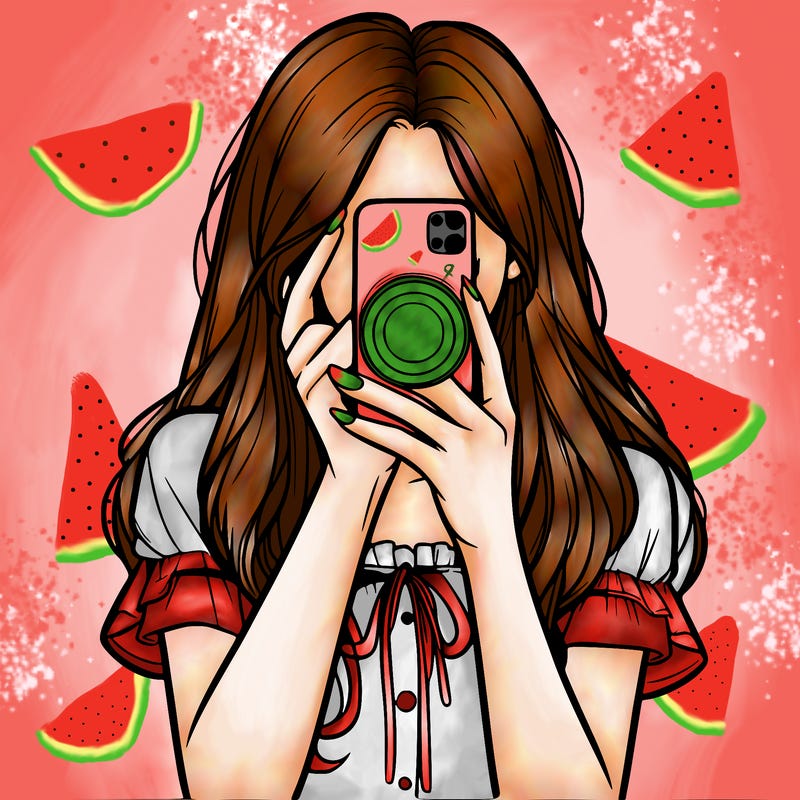 a realistic girl holding her phone taking pictures