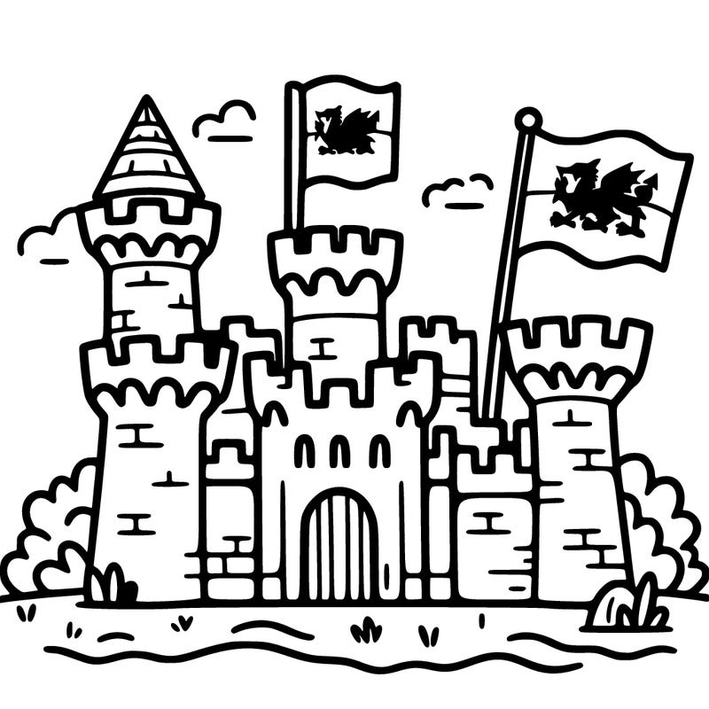 wales flag with a castle