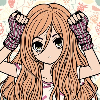 long haired girl with fingerless gloves