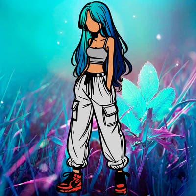 girl in baggy pants crop top and long hair