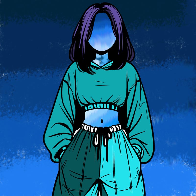 realistic girl faceless with baggy pants and a crop top