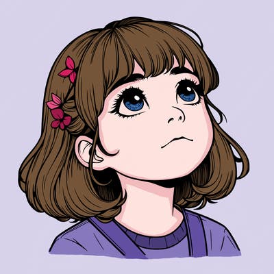 realistic girl looking up