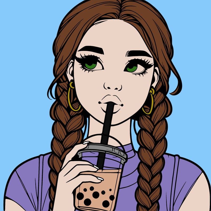 realistic girl with braided hair drinking boba