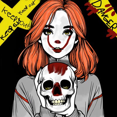 realistic girl holding a skull