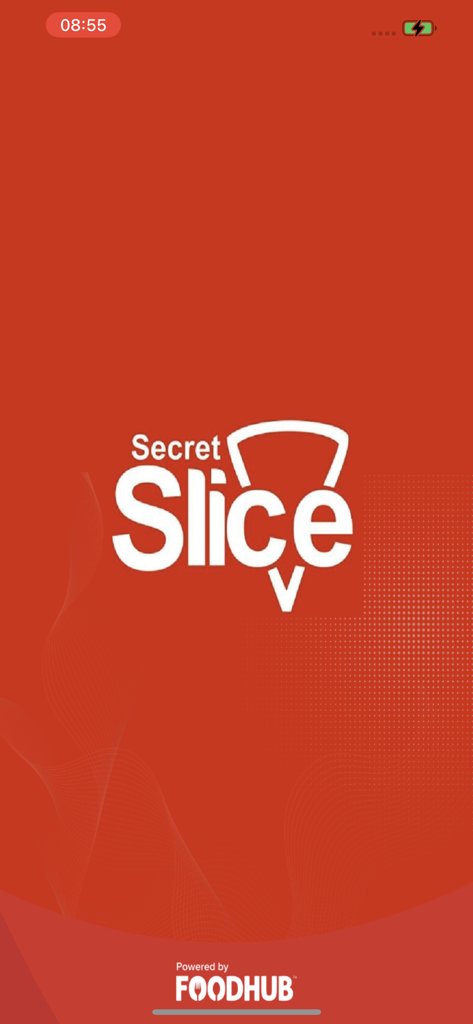Secret Slice Pizza And Pasta - Secret Slice Pizza and Pasta app splash screen featuring the brand logo on a red background with Foodhub branding at the bottom.