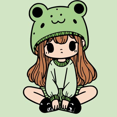 a girl wearing a frog hat and some frog socks