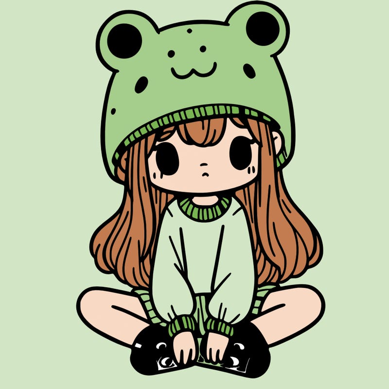 a girl wearing a frog hat and some frog socks