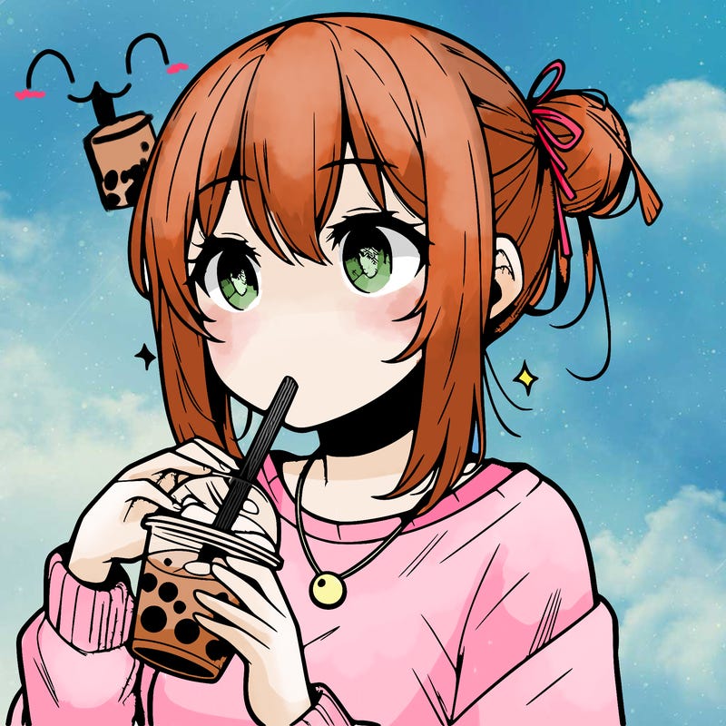 manga character drinking boba