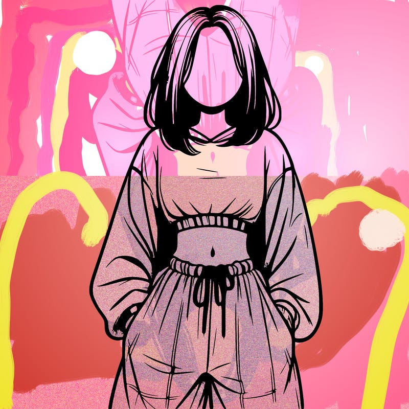 realistic girl faceless with baggy pants and a crop top