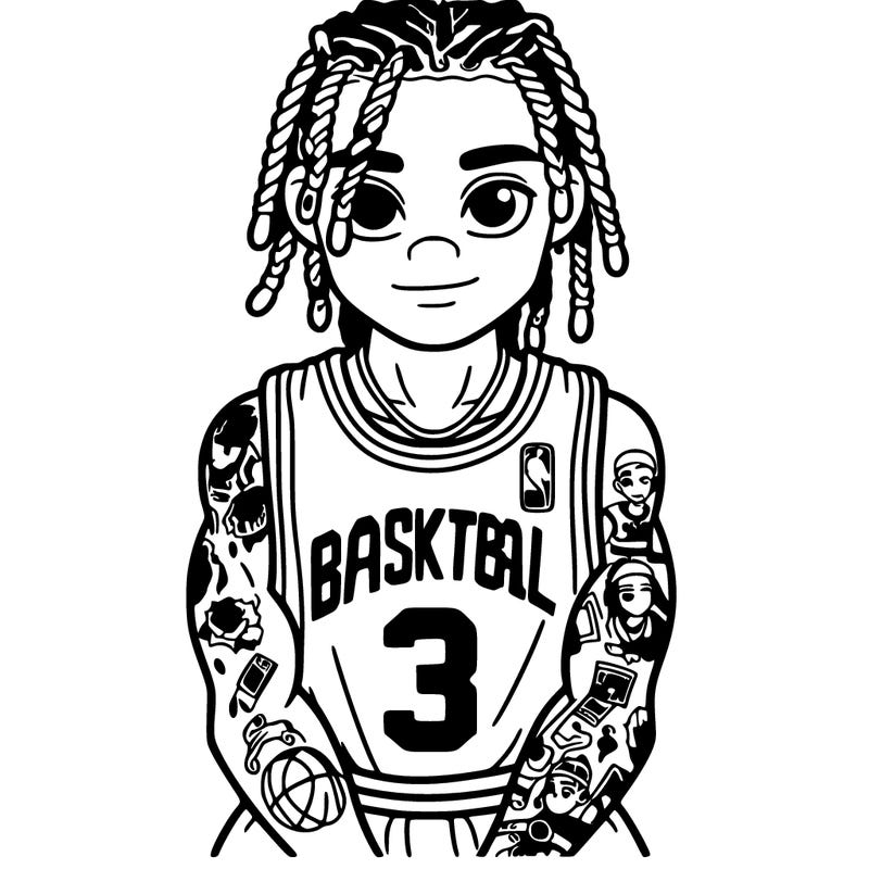 a boy with braids tattoos basketball jersey