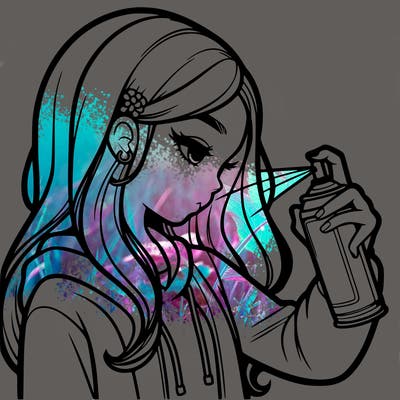a realistic girl spray painting