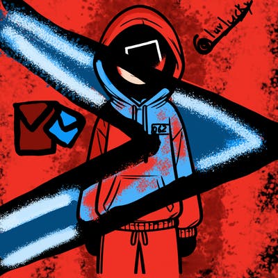 faceless girl in a tracksuit with a hood on and no hair