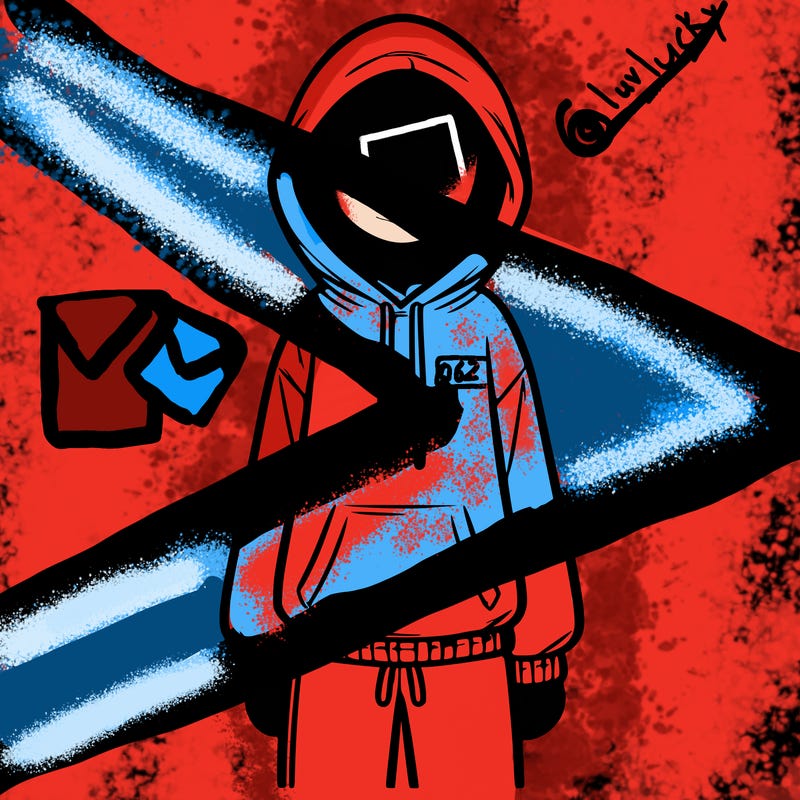 faceless girl in a tracksuit with a hood on and no hair