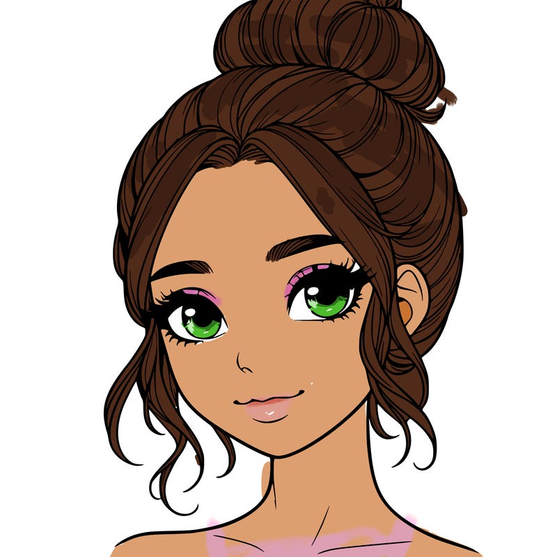 realistic pretty girl with hair in bun