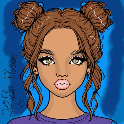 realistic girl with two buns in hair and lips