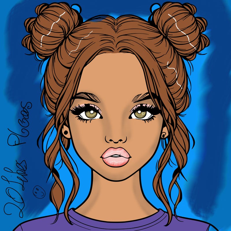 realistic girl with two buns in hair and lips