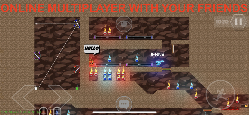 Fireboy and Watergirl characters collaborating in an online multiplayer puzzle level with light and mirror mechanics