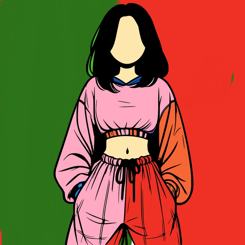 realistic girl faceless with baggy pants and a crop top