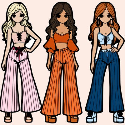 girls with flare pants and crop tops realistic