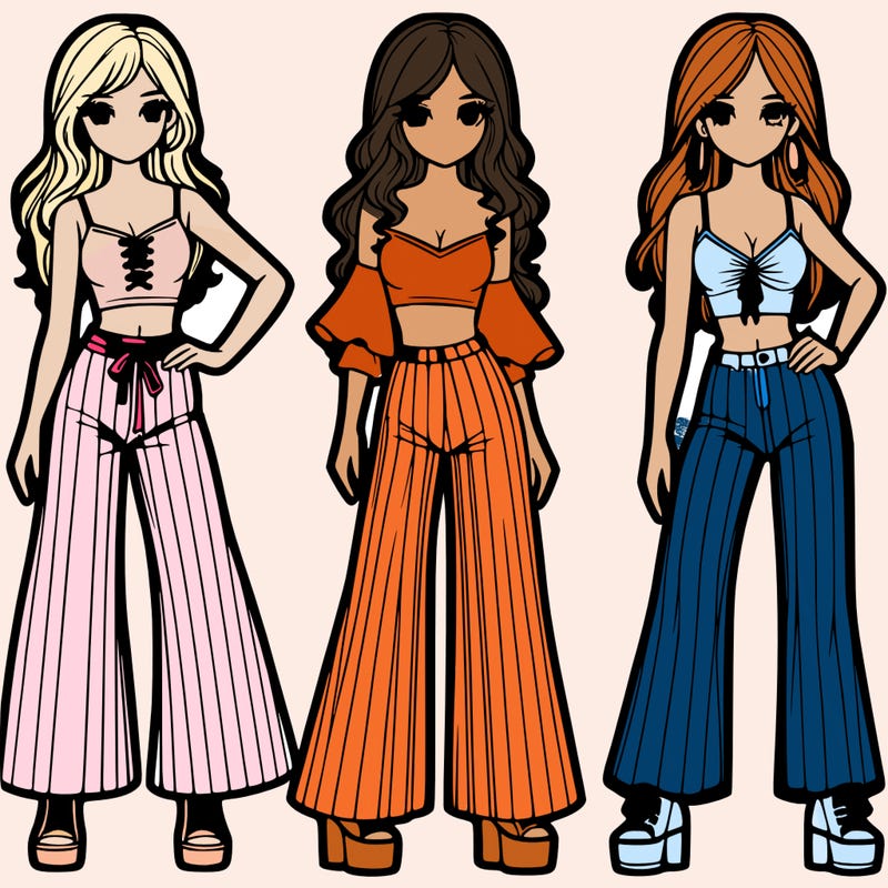 girls with flare pants and crop tops realistic