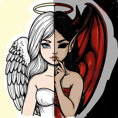 realistic angel half demon
