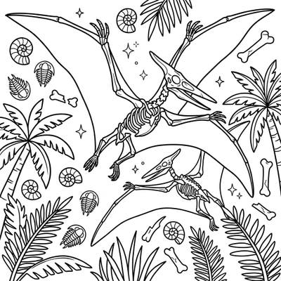 Get ready to explore the ancient world with this exciting Pterodactyl Skeletons coloring page designed especially for kids. Young paleontologists will love bringing these flying dinosaur fossils and prehistoric scenes to life with their favorite colors.