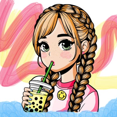realistic girl with braided hair drinking boba