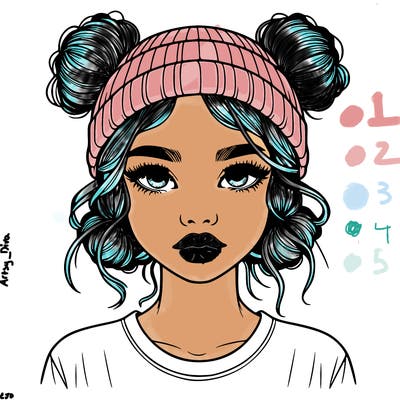 realistic girl with buns in her hair with a beanie on