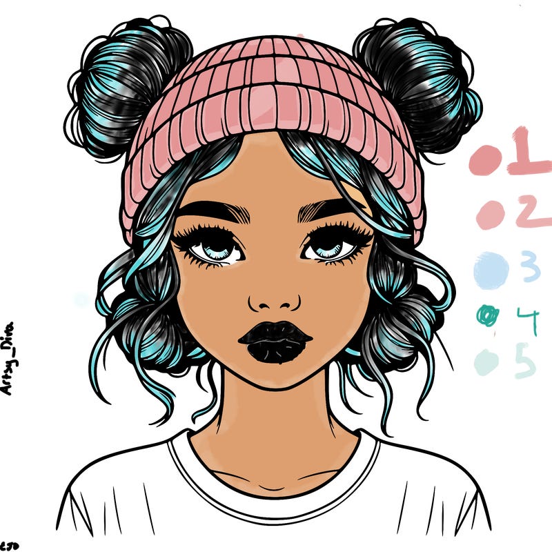 realistic girl with buns in her hair with a beanie on